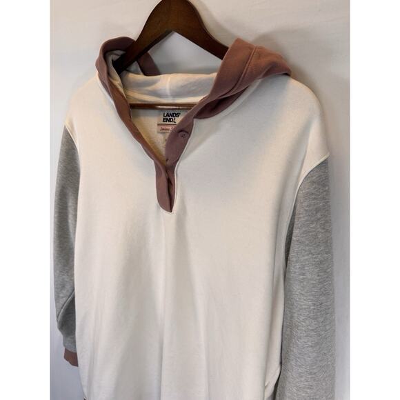 Lands' End Women’s 2X Serious Sweats Hooded Colorblock Sweatshirt Pullover White - Picture 7 of 9
